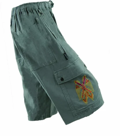 GARMENT DYED CARGO SHORTS WITH MAYAN TWO HEADED EAGLE