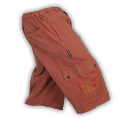 Garment Dyed Cargo Shorts with Lotus Embroidery