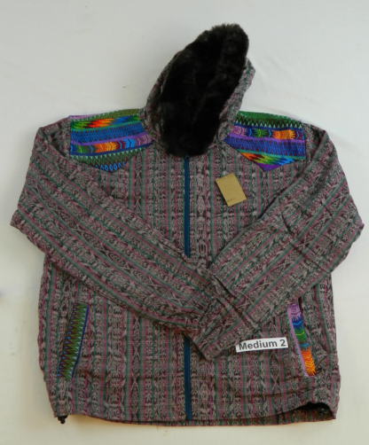 HOODED JACKET IN NATIVE IKAT AND BROCADE FLEECE LINED WITH FUR HOOD - Image 2