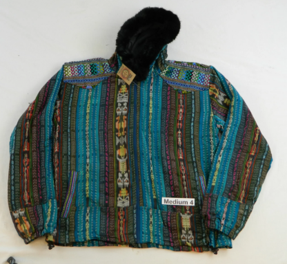 HOODED JACKET IN NATIVE IKAT AND BROCADE FLEECE LINED WITH FUR HOOD - Image 3