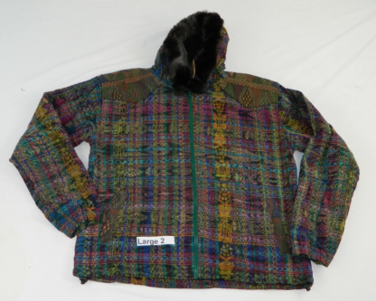 HOODED JACKET IN NATIVE IKAT AND BROCADE FLEECE LINED WITH FUR HOOD - Image 8