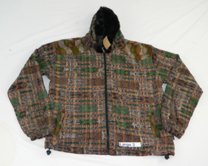 HOODED JACKET IN NATIVE IKAT AND BROCADE FLEECE LINED WITH FUR HOOD - Image 9