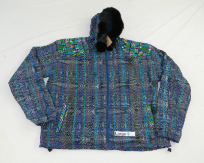 HOODED JACKET IN NATIVE IKAT AND BROCADE FLEECE LINED WITH FUR HOOD - Image 11