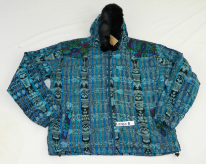 HOODED JACKET IN NATIVE IKAT AND BROCADE FLEECE LINED WITH FUR HOOD - Image 12