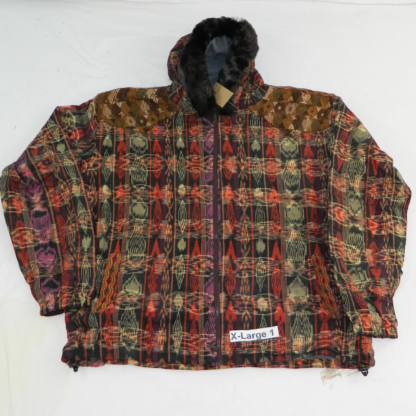 HOODED JACKET IN NATIVE IKAT AND BROCADE FLEECE LINED WITH FUR HOOD - Image 13