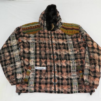 HOODED JACKET IN NATIVE IKAT AND BROCADE FLEECE LINED WITH FUR HOOD - Image 14