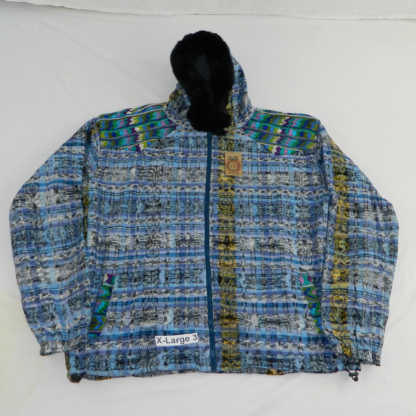 HOODED JACKET IN NATIVE IKAT AND BROCADE FLEECE LINED WITH FUR HOOD - Image 15