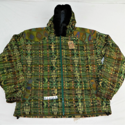 HOODED JACKET IN NATIVE IKAT AND BROCADE FLEECE LINED WITH FUR HOOD - Image 16