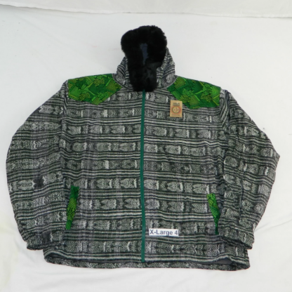 HOODED JACKET IN NATIVE IKAT AND BROCADE FLEECE LINED WITH FUR HOOD - Image 17