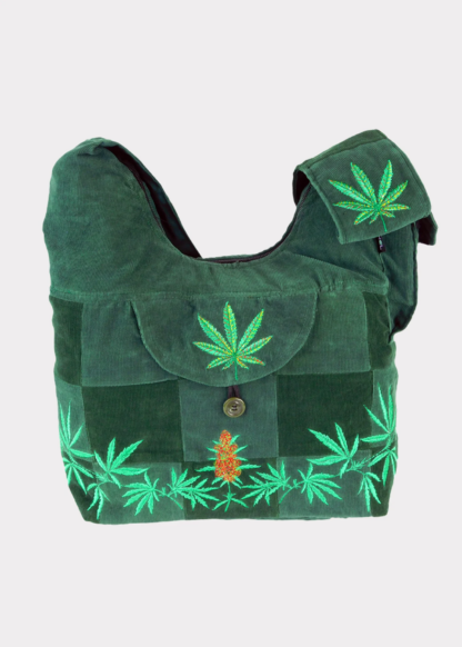 PATCHWORK SADDLE BAG WITH GANJA LEAF EMBROIDERY