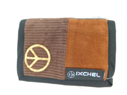 3-FOLD PATCHWORK CORDUROY WALLET WITH PEACE SIGN EMBROIDERY