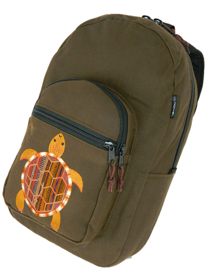 DENIM BACKPACK WITH IKAT TERRAPIN EMBROIDERY (MEDIUM)